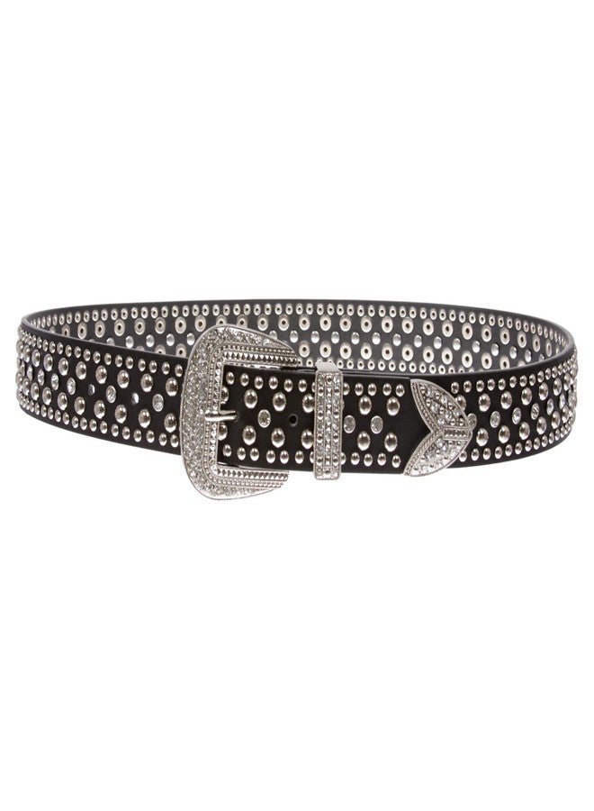 Beltiscool Western Rhinestone & Studded Leather Belt, Black | 1x-42" (39"-41" waist) - Image 3